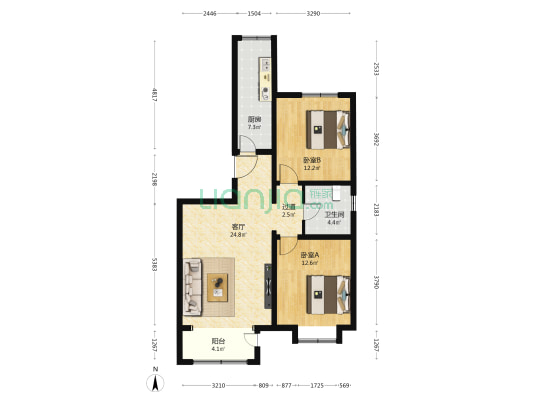 航城壹号 2室1厅1卫 100平方
