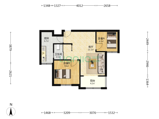 鹤沙航城瑞雅苑 2室1厅1卫 72平方