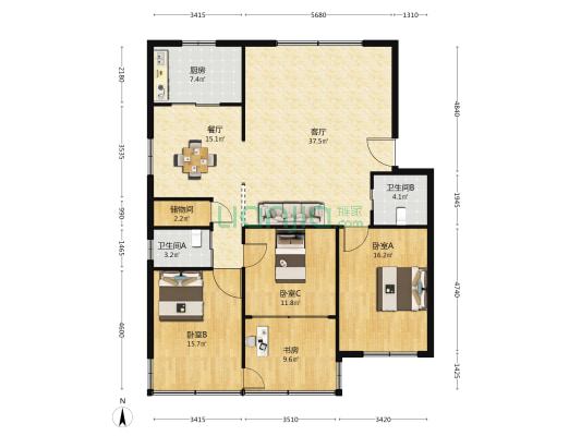 东泉花园 4室2厅2卫 140平方