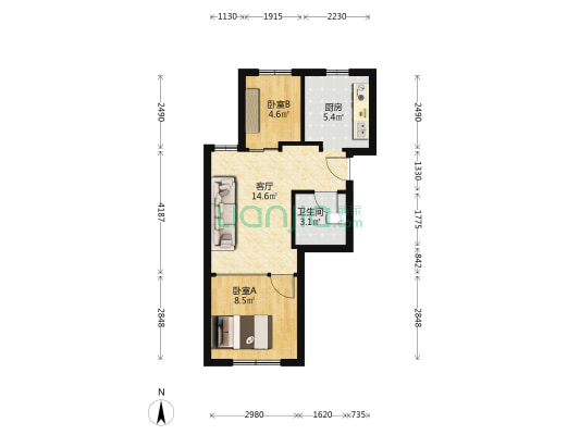 花海苑 2室1厅1卫 61平方