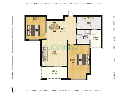 嘉怡华府 2室2厅1卫 88平方