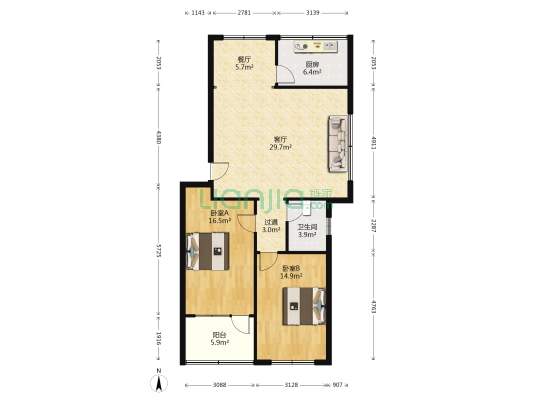 万寿路15号 2室2厅1卫 78平方