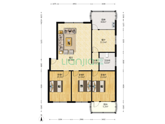 畜牧家属院小区 3室2厅1卫 136平方