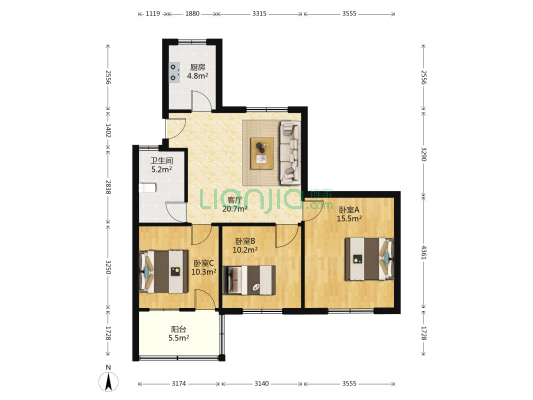 供电局小区 3室1厅1卫 83平方
