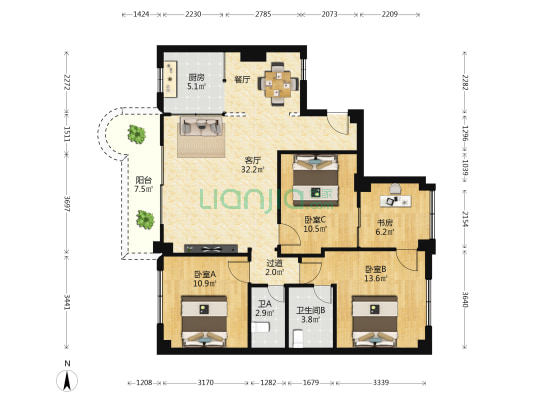 长青路181号 4室1厅2卫 115平方