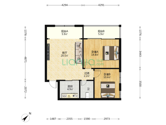 滨江广场 2室1厅1卫 83平方