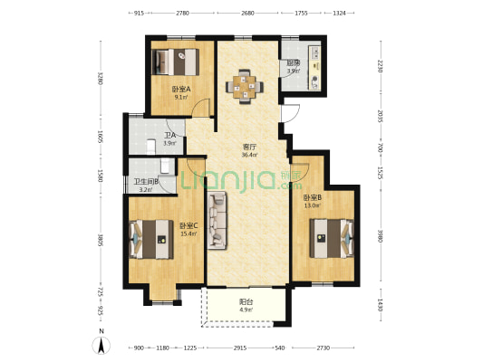广贤名苑 3室1厅2卫 117平方
