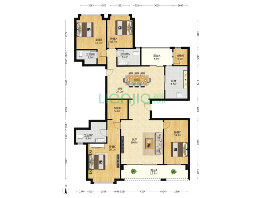 保利云禧东区 4室2厅3卫 216平方