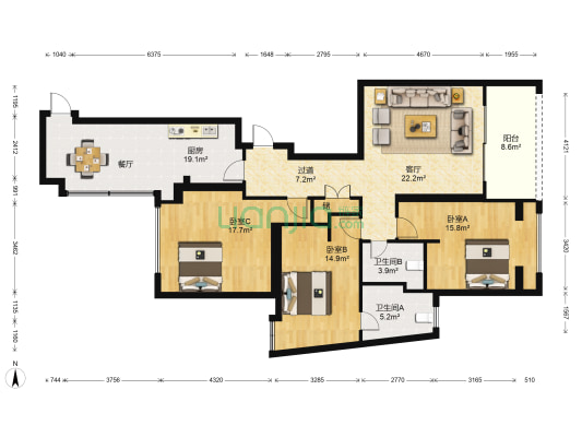 三迪凯旋枫丹 3室1厅2卫 144平方