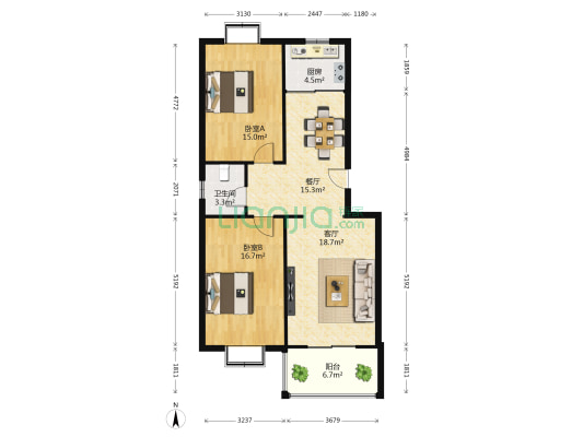 工人街22号 2室2厅1卫 98平方