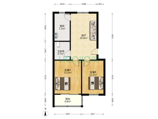 天虹家园 2室1厅1卫 80平方