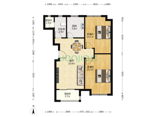 大学里(一期) 2室1厅1卫 87平方