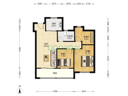 新城嘉樾时代花园 3室1厅1卫 88平方