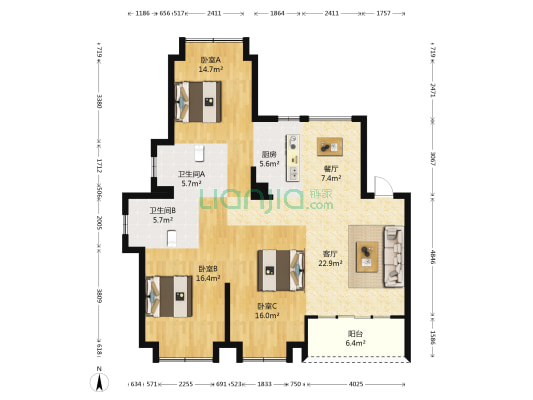 贵安新天地贵盛苑 3室2厅2卫 121平方