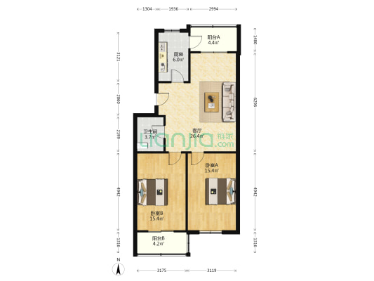 红医里 2室1厅1卫 93平方