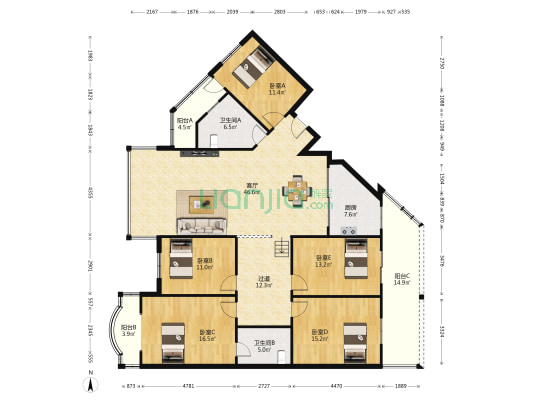 财政局宿舍金水街 5室1厅2卫 181平方