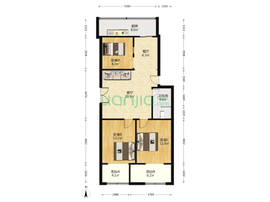 老军营东一条 3室2厅1卫 90平方