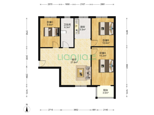 联合七号院 3室1厅1卫 108平方