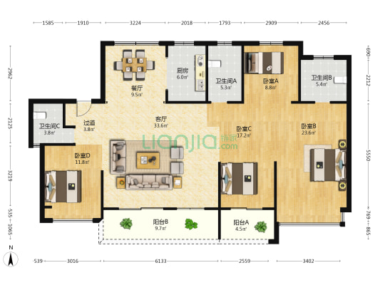 方洲印苑 4室2厅3卫 169平方