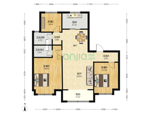 山钢碧桂园玖珑台 3室1厅2卫 130平方
