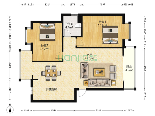 滇池卫城蓝港 2室1厅1卫 97平方