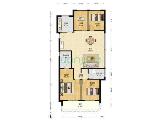 月咏新辰轩 4室1厅2卫 128平方