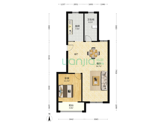 港汇商务中心 1室1厅1卫 81平方