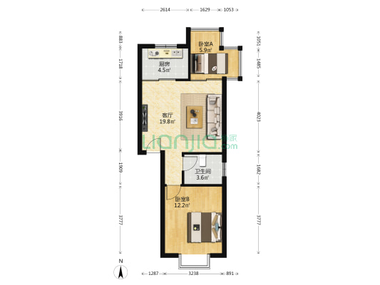 洪山柄北区 2室1厅1卫 56平方