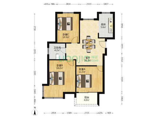 家旺景苑 3室1厅1卫 91平方