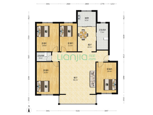沈鹰小区 4室2厅2卫 163平方