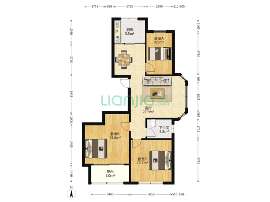 盛华名园 3室1厅1卫 118平方