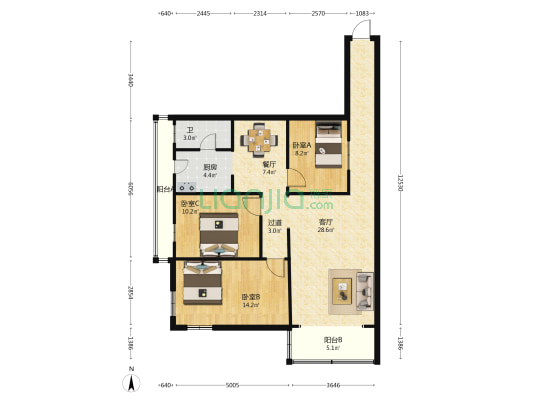 麦地路49号 3室2厅1卫 91平方