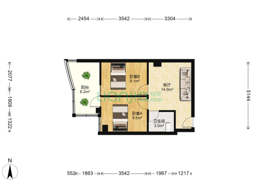 温馨佳苑 2室1厅1卫 42平方