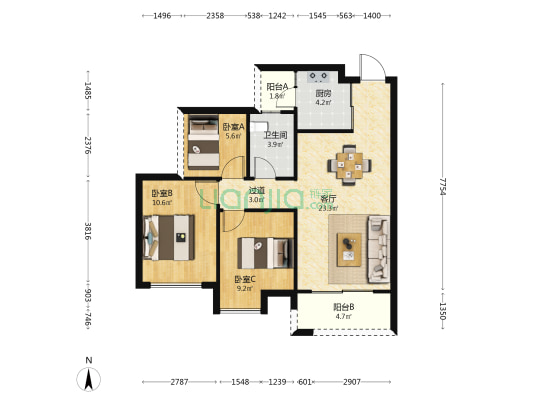 世茂福晟钱隆华府 3室1厅1卫 78平方