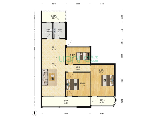 大东街269号 3室2厅1卫 99平方