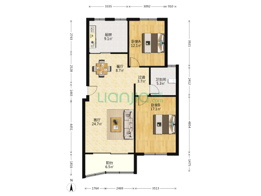 城南花苑 2室2厅1卫 106平方
