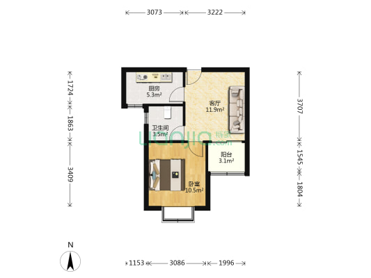 海汇听涛苑 1室1厅1卫 50平方