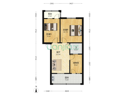 烟机厂宿舍楼 2室1厅1卫 64平方