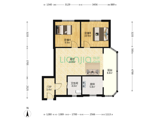 四川电视台职工宿舍 2室1厅1卫 70平方