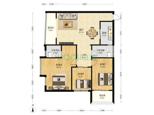 兴茂御景江城 3室1厅2卫 117平方