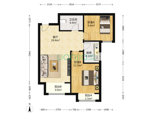 香城丽景 2室1厅1卫 85平方