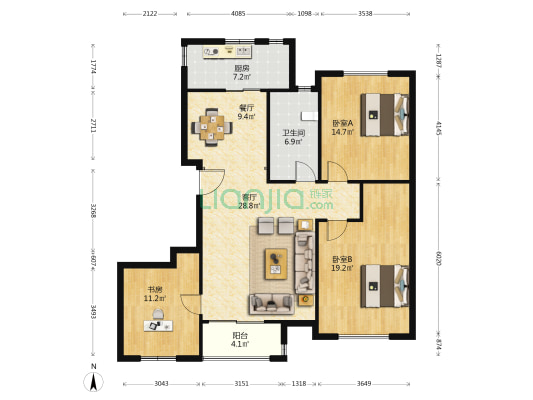 维科皇家花园 3室2厅1卫 127平方