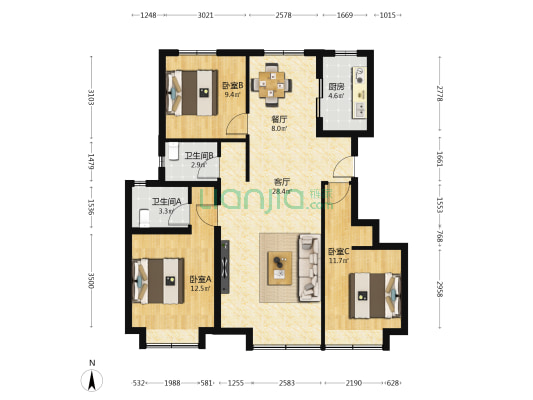 奥园北京源墅 3室2厅2卫 110平方