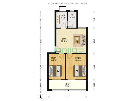 钟馗庙 2室1厅1卫 63平方