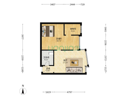鸿达汽配广场 1室1厅1卫 63平方