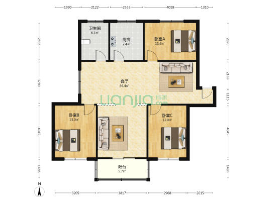 康华社区 3室1厅1卫 113平方