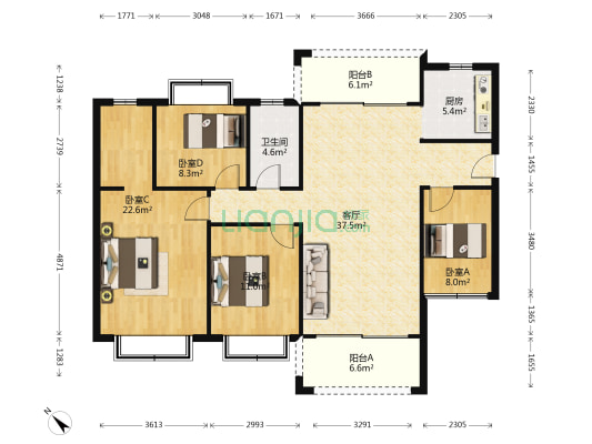 城市花园玉荷苑 4室1厅1卫 134平方