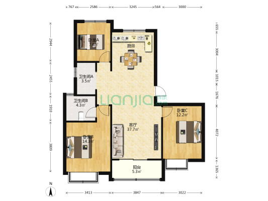 昌建·峰璟 3室1厅2卫 122平方
