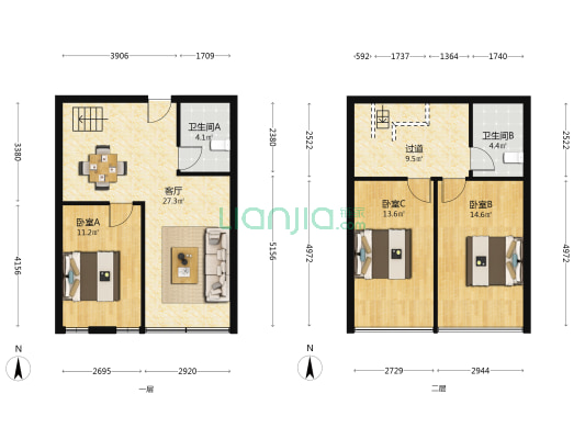 中恒广场 3室1厅2卫 63平方