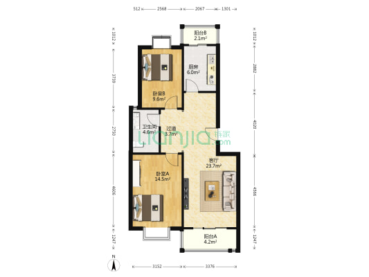 河西富居园 2室1厅1卫 84平方